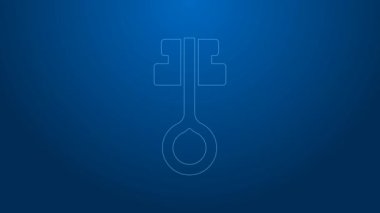 Beyaz çizgi Mavi arkaplanda eski sihirli anahtar simgesi izole edildi. 4K Video hareketli grafik canlandırması