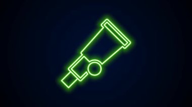 Parlayan neon hattı Teleskop simgesi siyah arkaplanda izole edildi. Bilimsel bir alet. Eğitim ve astronomi elementi, dürbün ve çalışma yıldızları. 4K Video hareketli grafik canlandırması