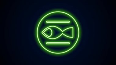 Parlayan neon çizgisi Balık burcu simgesi siyah arkaplanda izole edilmiş. Astrolojik yıldız falı koleksiyonu. 4K Video hareketli grafik canlandırması