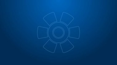 Beyaz çizgi Sun simgesi mavi arkaplanda izole edildi. 4K Video hareketli grafik canlandırması