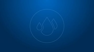 Beyaz çizgi Su bırakma simgesi mavi arkaplanda izole edildi. 4K Video hareketli grafik canlandırması