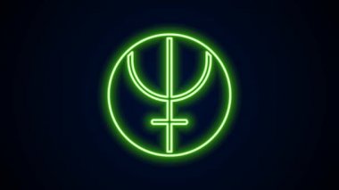Parlayan neon hattı Neptün gezegeni simgesi siyah arkaplanda izole edildi. Astroloji, numeroloji, yıldız falı, astronomi. 4K Video hareketli grafik canlandırması
