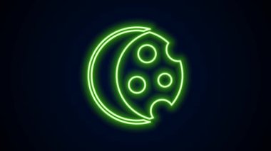Parlayan neon hattı güneş tutulması simgesi siyah arkaplanda izole edildi. Tam sonar tutulması. 4K Video hareketli grafik canlandırması