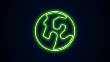 Parlayan neon çizgisi Dünya ikonu siyah arka planda izole edildi. Dünya ya da Dünya işareti. Küresel internet sembolü. Geometrik şekiller. 4K Video hareketli grafik canlandırması