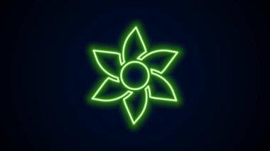 Parlayan neon hattı çiçek simgesi siyah arkaplanda izole edildi. Tatlı doğal yemek. 4K Video hareketli grafik canlandırması