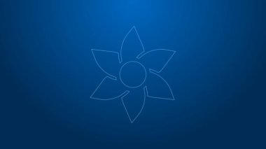 Mavi arkaplanda beyaz çizgi çiçek simgesi izole edildi. Tatlı doğal yemek. 4K Video hareketli grafik canlandırması