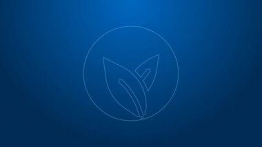 Beyaz çizgi çay yaprağı simgesi mavi arkaplanda izole edildi. Çay yaprakları. 4K Video hareketli grafik canlandırması