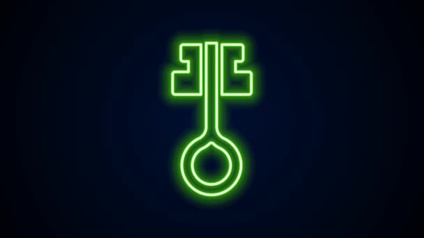 Glowing neon line Old magic key icon isolated on black background. 4K Video motion graphic animation — Stock Video