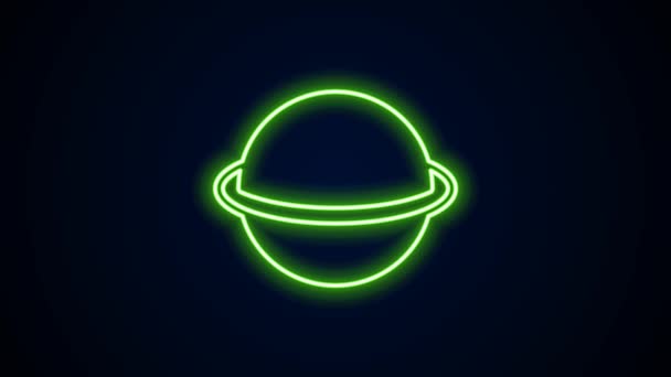 Świecąca neonowa linia Planet Saturn z ikoną pierścienia planetarnego odizolowana na czarnym tle. 4K Animacja graficzna ruchu wideo — Wideo stockowe