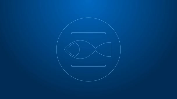 White line Pisces zodiac sign icon isolated on blue background. Astrological horoscope collection. 4K Video motion graphic animation — 图库视频影像