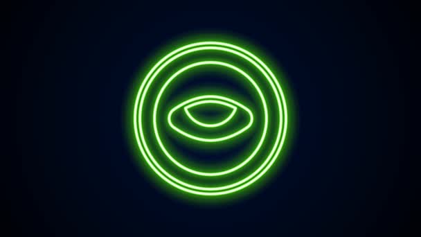 Glowing neon line Medallion with eye icon isolated on black background. Magic amulet with eye. 4K Video motion graphic animation — Vídeo de Stock