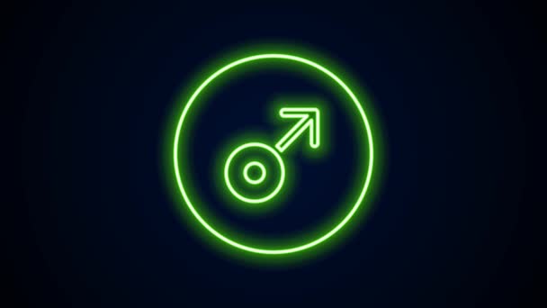 Zářící neonová čára symbol Mars ikona izolované na černém pozadí. Astrologie, numerologie, horoskop, astronomie. Grafická animace pohybu videa 4K — Stock video