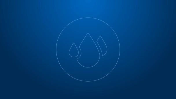 White line Water drop icon isolated on blue background. 4K Video motion graphic animation — Stock Video