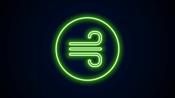 Gloeiende neon lijn Winderig weer pictogram geïsoleerd op zwarte achtergrond. Wolk en wind. 4K Video motion grafische animatie — Stockvideo