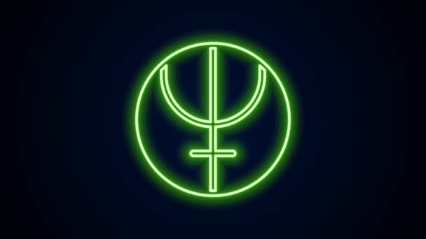 Zářící neonová čára Ikona symbolu planety Neptun izolovaná na černém pozadí. Astrologie, numerologie, horoskop, astronomie. Grafická animace pohybu videa 4K — Stock video
