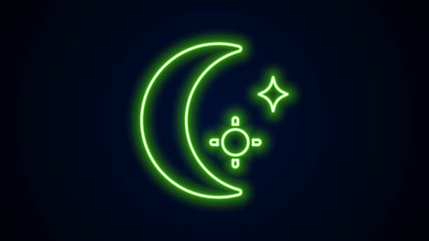 Glowing neon line Moon and stars icon isolated on black background. Cloudy night sign. Sleep dreams symbol. Full moon. Night or bed time sign. 4K Video motion graphic animation — Stock Video