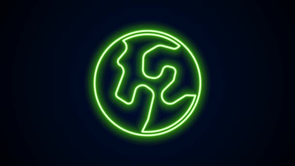 Świecąca neonowa linia ziemska ikona globu odizolowana na czarnym tle. Znak świata lub Ziemi. Globalny symbol internetowy. Geometryczne kształty. 4K Animacja graficzna ruchu wideo — Wideo stockowe