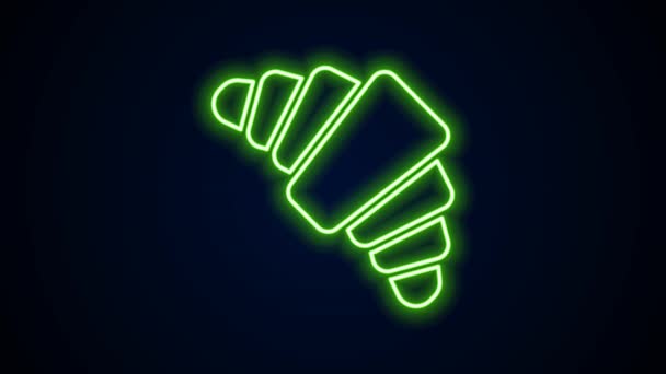 Glowing neon line Croissant icon isolated on black background. 4K Video motion graphic animation — Stock Video