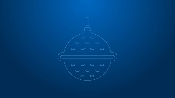 White line Ball tea strainer icon isolated on blue background. 4K Video motion graphic animation — Stock video