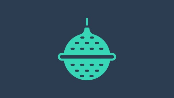 Turquoise Ball tea strainer icon isolated on blue background. 4K Video motion graphic animation — Stockvideo