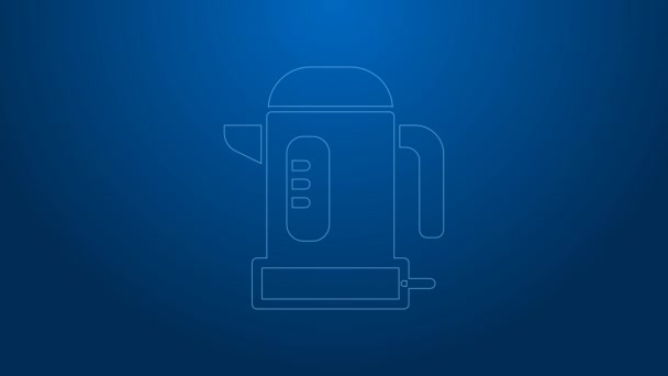 White line Electric kettle icon isolated on blue background. Teapot icon. 4K Video motion graphic animation — Stock Video