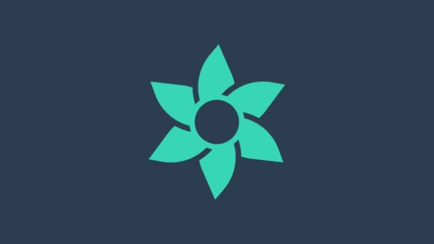Turquoise Flower icon isolated on blue background. Sweet natural food. 4K Video motion graphic animation — Vídeos de Stock