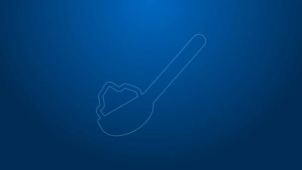 White line Spoon with sugar icon isolated on blue background. Teaspoon for tea or coffee. 4K Video motion graphic animation — Stockvideo