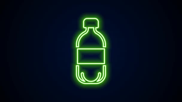 Ligne lumineuse néon Bouteille d'icône de l'eau isolée sur fond noir. Soda aqua boisson signe. Animation graphique de mouvement vidéo 4K — Video