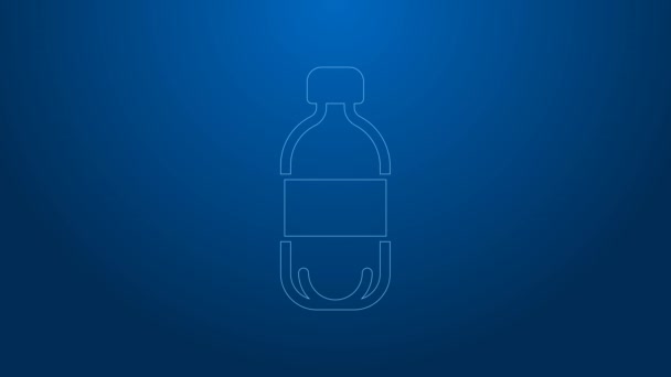 Linha branca Garrafa de ícone de água isolado no fundo azul. Sinal de bebida com refrigerante. Animação gráfica em movimento de vídeo 4K — Vídeo de Stock