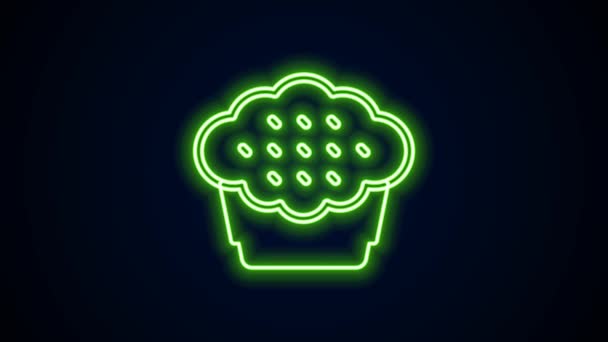 Icona fluorescente al neon linea Muffin isolato su sfondo nero. Animazione grafica 4K Video motion — Video Stock