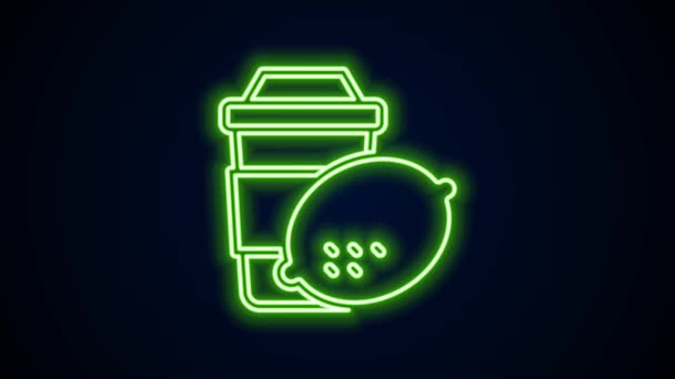 Glowing neon line Cup of tea with lemon icon isolated on black background. 4K Video motion graphic animation — Wideo stockowe