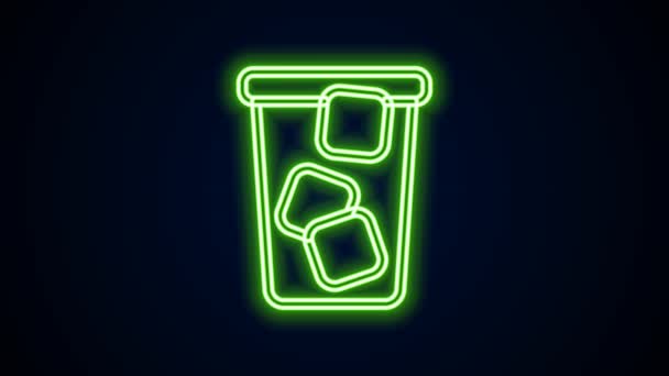 Glowing neon line Ice tea icon isolated on black background. Iced tea. 4K Video motion graphic animation — стоковое видео