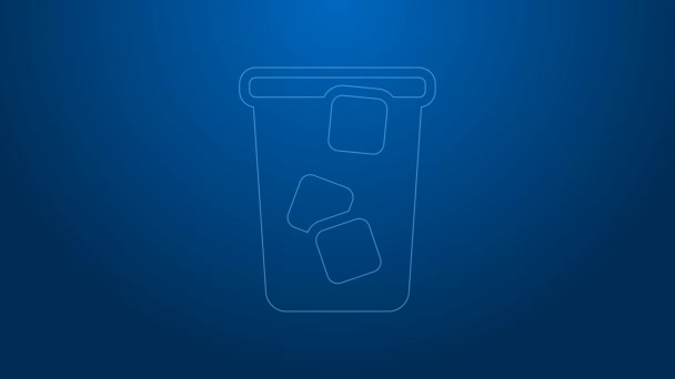 White line Ice tea icon isolated on blue background. Iced tea. 4K Video motion graphic animation — Vídeo de Stock