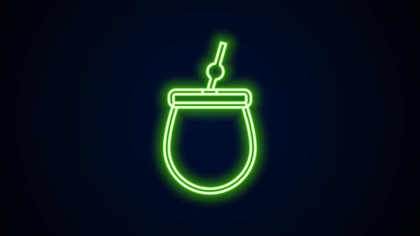 Glowing neon line Mate tea icon isolated on black background. 4K Video motion graphic animation — 图库视频影像