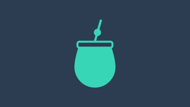 Turquoise Mate tea icon isolated on blue background. 4K Video motion graphic animation — 图库视频影像