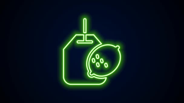 Zářící neonová čára Čajový sáček s ikonou citronu izolované na černém pozadí. Grafická animace pohybu videa 4K — Stock video