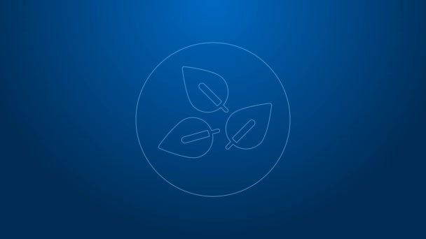 White line Tea leaf icon isolated on blue background. Tea leaves. 4K Video motion graphic animation — Vídeo de Stock