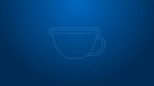 Біла лінія Чашка чайної ікони ізольована на синьому фоні. 4K Відео рух графічна анімація — стокове відео