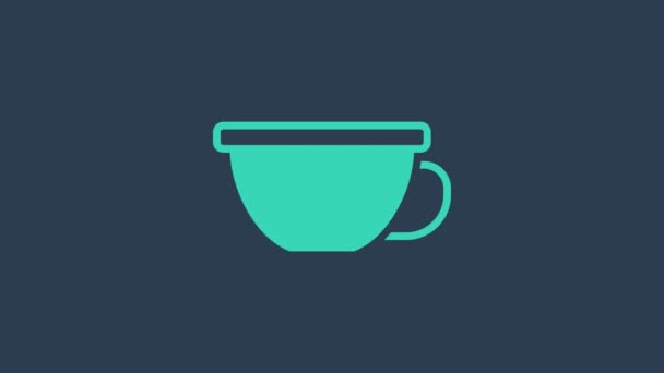 Turquoise Cup of tea icon isolated on blue background. 4K Video motion graphic animation — Video