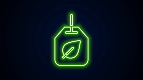 Lumineux néon ligne sac de thé avec icône feuille isolé sur fond noir. Animation graphique de mouvement vidéo 4K — Video