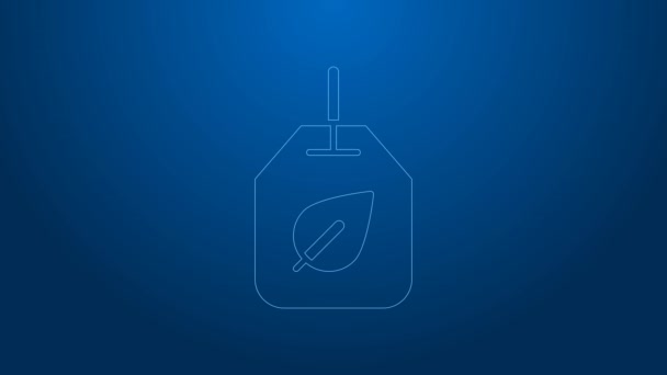 White line Tea bag with leaf icon isolated on blue background. 4K Video motion graphic animation — Video