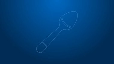 Beyaz çizgi çay kaşığı simgesi mavi arkaplanda izole edilmiş. Mutfak aletleri. Çatal bıçak seti. 4K Video hareketli grafik canlandırması