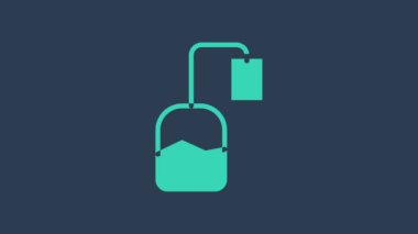 Turkuaz çay poşeti simgesi mavi arkaplanda izole edildi. 4K Video hareketli grafik canlandırması