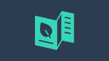 Turkuaz vejetaryen yemek menüsü ikonu mavi arka planda izole edildi. Restoran ve kafe için vejetaryen yemek menüsü. 4K Video hareketli grafik canlandırması