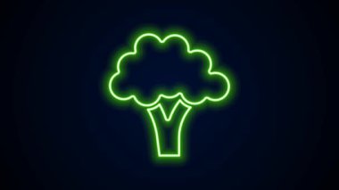 Parlayan neon çizgisi Brokoli simgesi siyah arkaplanda izole edildi. 4K Video hareketli grafik canlandırması