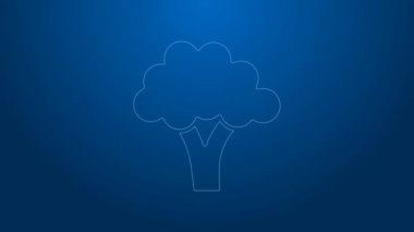 Mavi arkaplanda beyaz çizgi Brokoli simgesi izole edildi. 4K Video hareketli grafik canlandırması