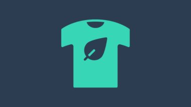 Mavi arka planda turkuaz vegan gömlek ikonu izole edildi. 4K Video hareketli grafik canlandırması