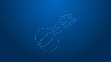 Beyaz çizgi Onion simgesi mavi arkaplanda izole edildi. 4K Video hareketli grafik canlandırması