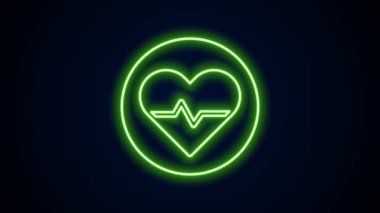 Parlayan neon çizgisi kalp atış hızı simgesi siyah arkaplanda izole edildi. Kalp atışı işareti. Kalp atışı ikonu. Kardiyogram simgesi. 4K Video hareketli grafik canlandırması
