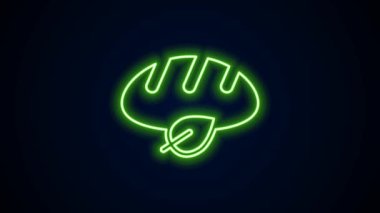 Parlayan neon hattı Vegan ekmek simgesi siyah arka planda izole edildi. 4K Video hareketli grafik canlandırması